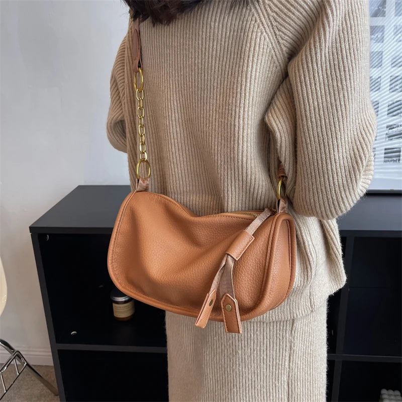 Vintage Leather Crossbody Bag Wide Belt Handbag