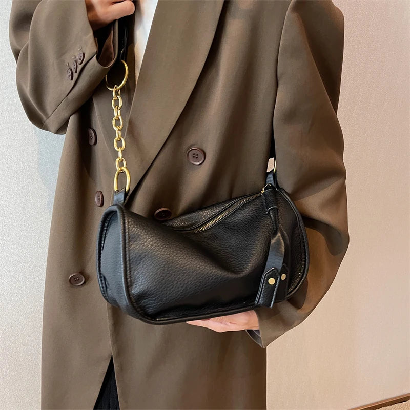 Vintage Leather Crossbody Bag Wide Belt Handbag