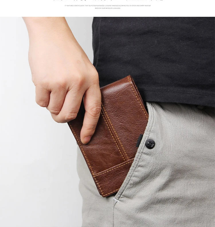Small Leather Men's Mini Purse Wallet Slim with Photo Slot Coffee