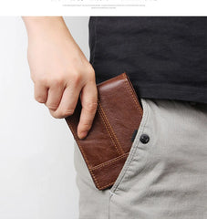 Small Leather Men's Mini Purse Wallet Slim with Photo Slot Coffee