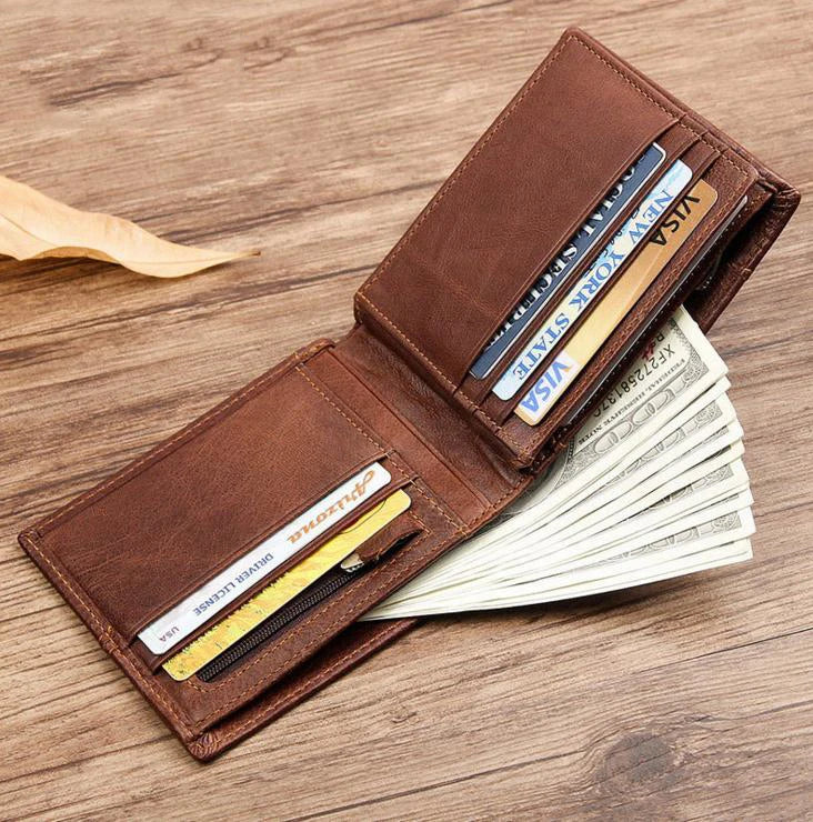 Small Leather Men's Mini Purse Wallet Slim with Photo Slot Coffee