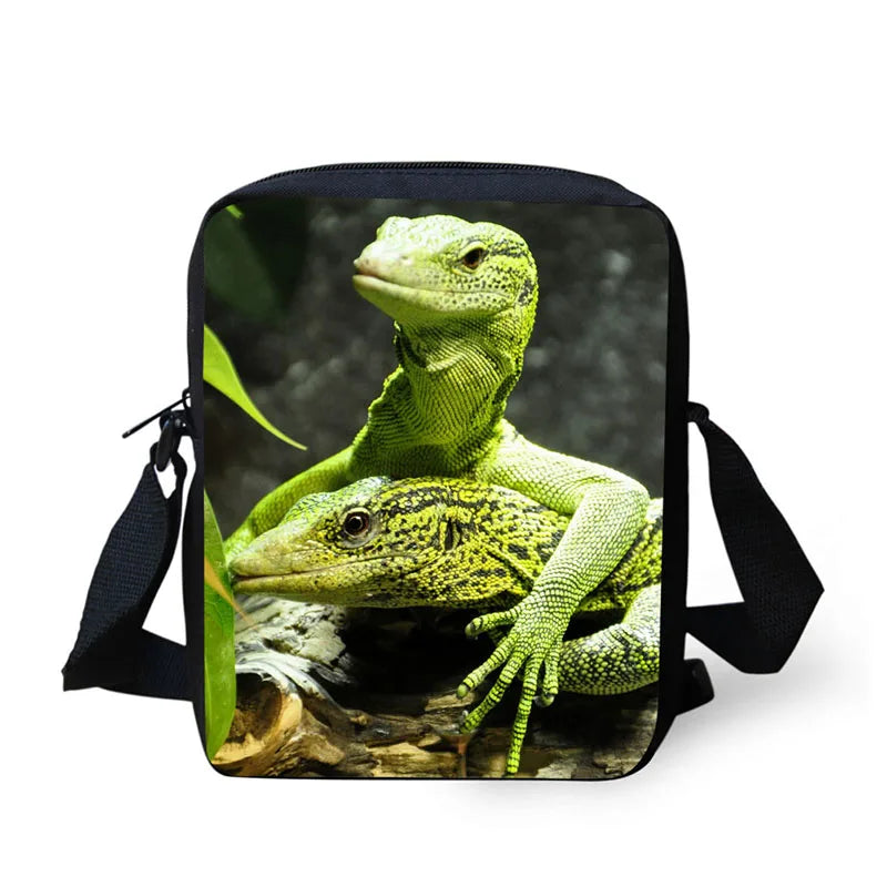 Lizard Print Small Crossbody Messenger Bag for Kids Women Men