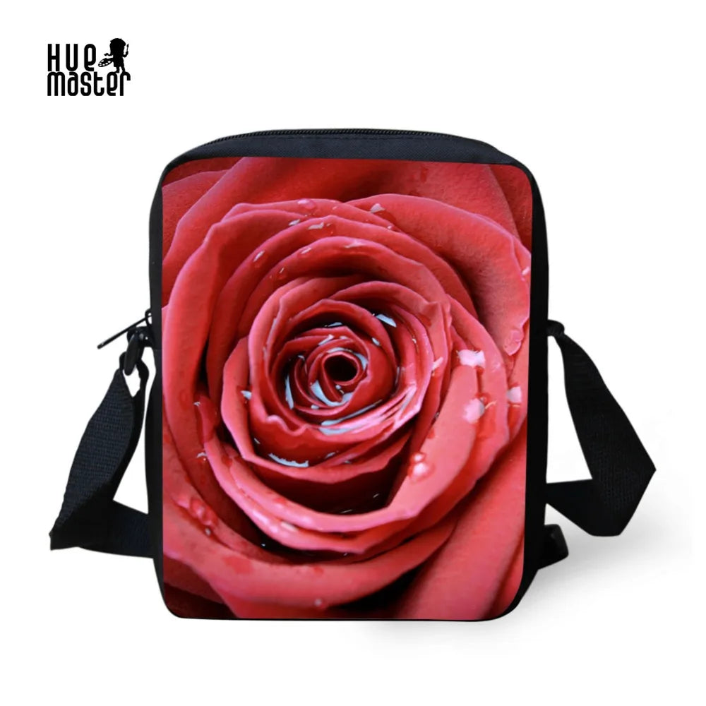Women's Rose Printed Messenger Bag with Adjustable Shoulder Strap