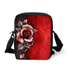 Women's Rose Printed Messenger Bag with Adjustable Shoulder Strap