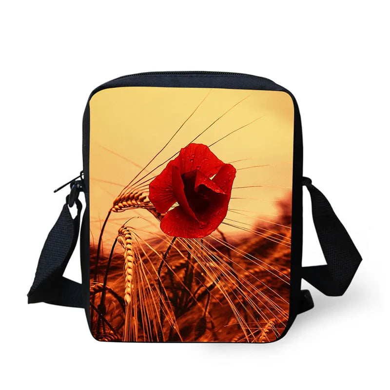 Women's Rose Printed Messenger Bag with Adjustable Shoulder Strap