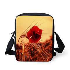 Women's Rose Printed Messenger Bag with Adjustable Shoulder Strap