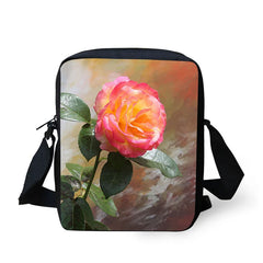 Women's Rose Printed Messenger Bag with Adjustable Shoulder Strap