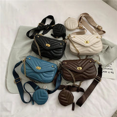 PU Leather Chain Shoulder Bag Set for Women Purse Handbags Crossbody Travel Slin
