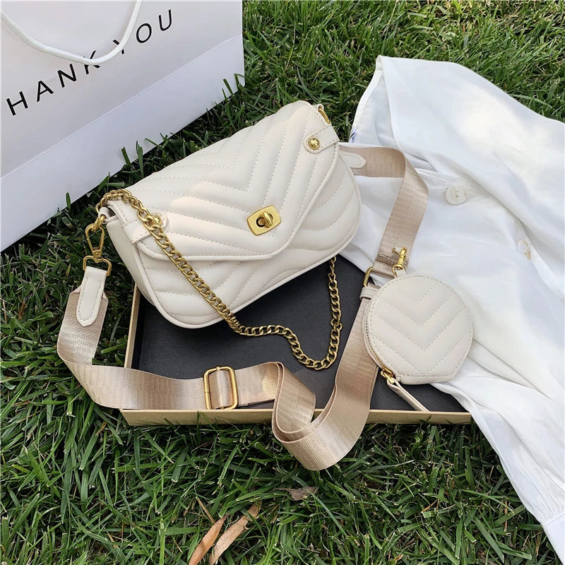 PU Leather Chain Shoulder Bag Set for Women Purse Handbags Crossbody Travel Slin