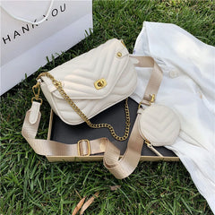 PU Leather Chain Shoulder Bag Set for Women Purse Handbags Crossbody Travel Slin