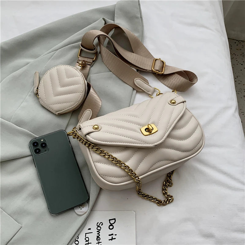 PU Leather Chain Shoulder Bag Set for Women Purse Handbags Crossbody Travel Slin