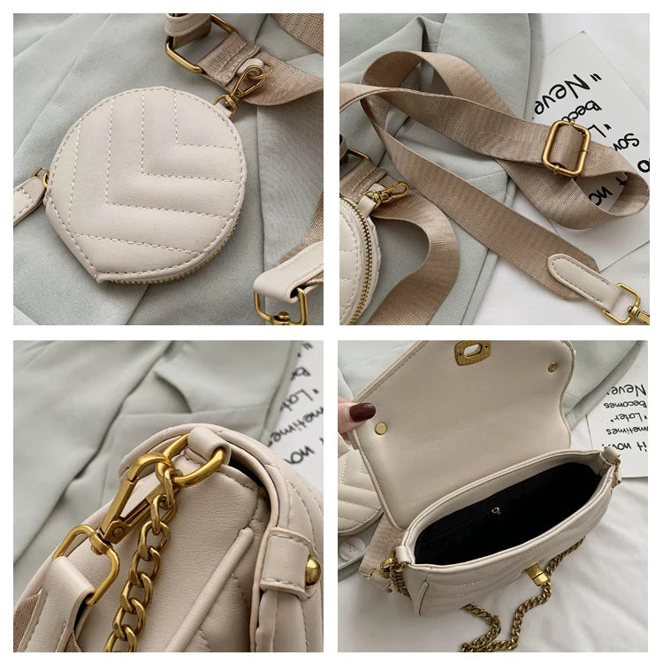 PU Leather Chain Shoulder Bag Set for Women Purse Handbags Crossbody Travel Slin