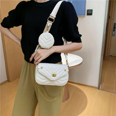 PU Leather Chain Shoulder Bag Set for Women Purse Handbags Crossbody Travel Slin