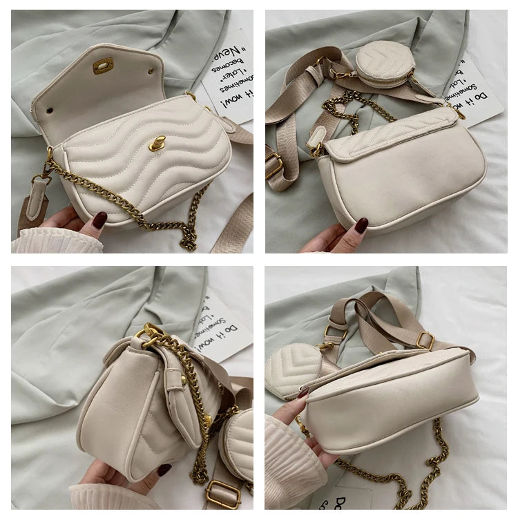 PU Leather Chain Shoulder Bag Set for Women Purse Handbags Crossbody Travel Slin