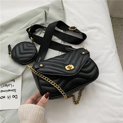 PU Leather Chain Shoulder Bag Set for Women Purse Handbags Crossbody Travel Slin