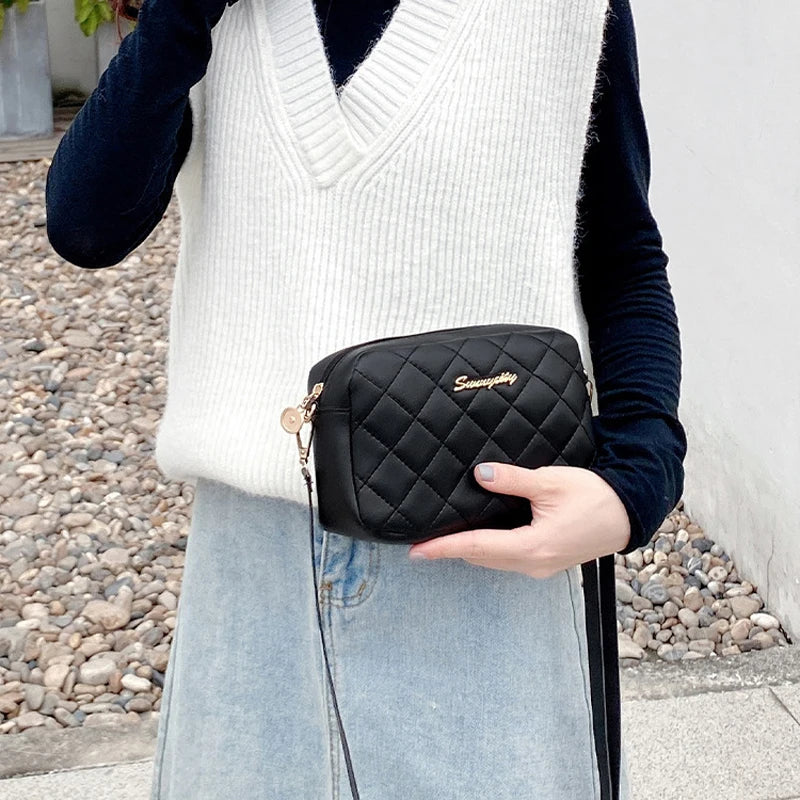 Small PU Leather CrossBody Bags Zipper Thread Shoulder Bags for Women