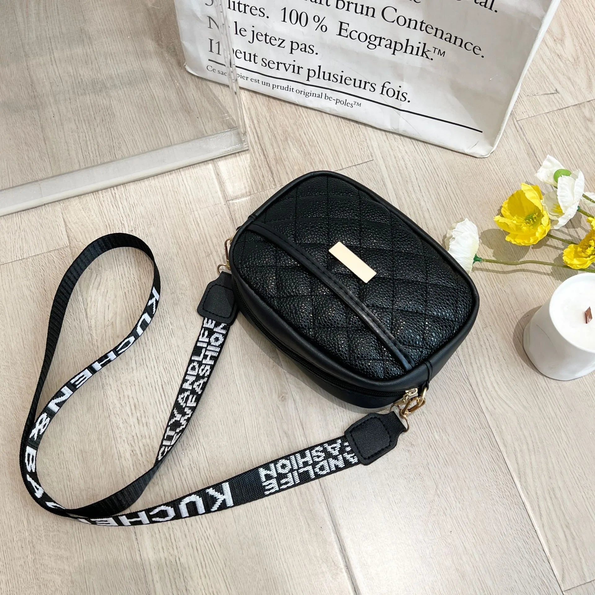 Women's CrossBody Bag, Litchi Rhombic Shoulder Bag