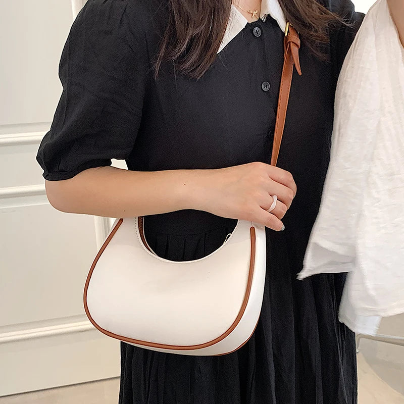 Half-Moon Shoulder Bag for Women PU Leather Travel Crossbody Handbag