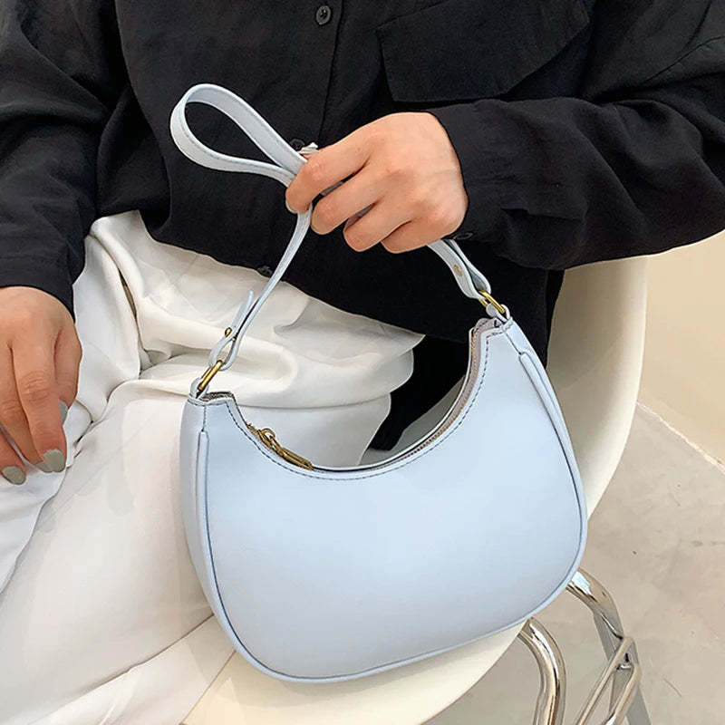 Half-Moon Shoulder Bag for Women PU Leather Travel Crossbody Handbag