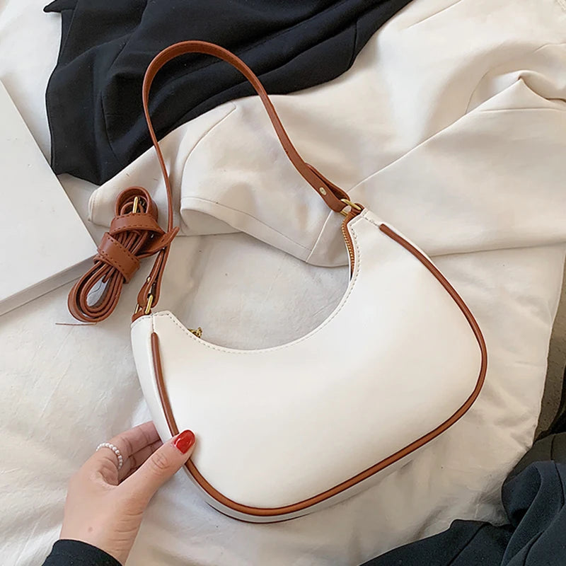 Half-Moon Shoulder Bag for Women PU Leather Travel Crossbody Handbag