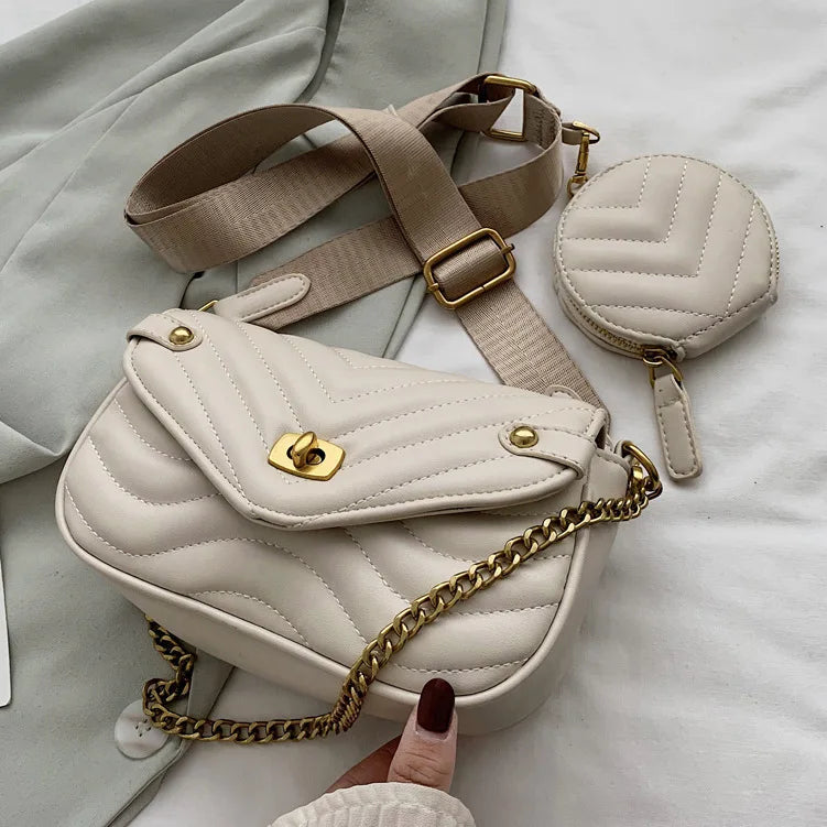 Small PU Leather Shoulder Bag For Women Travel Crossbody Bag 2 PCS/SET