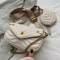 Small PU Leather Shoulder Bag For Women Travel Crossbody Bag 2 PCS/SET