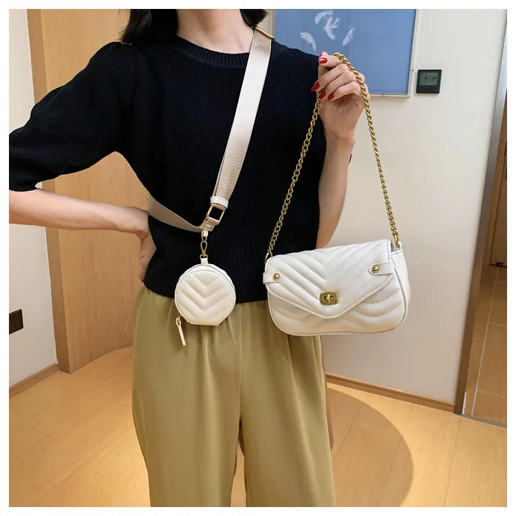 Small PU Leather Shoulder Bag For Women Travel Crossbody Bag 2 PCS/SET