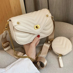 Small PU Leather Shoulder Bag For Women Travel Crossbody Bag 2 PCS/SET