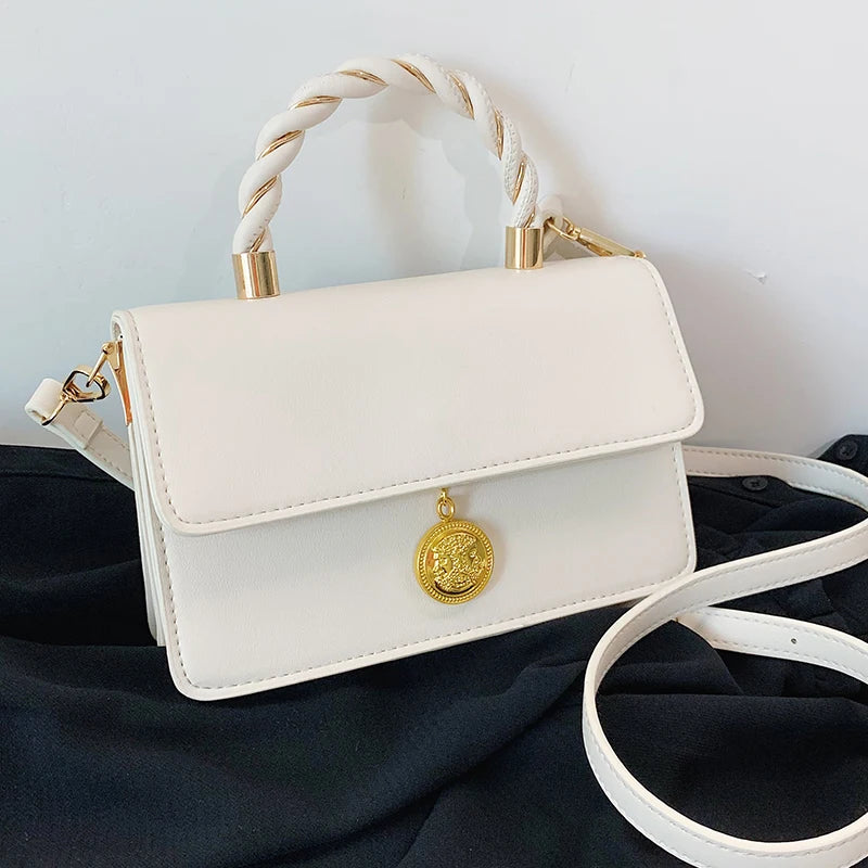 Small PU Leather Shoulder Bags for Women Square Messenger Bag Solid Flap