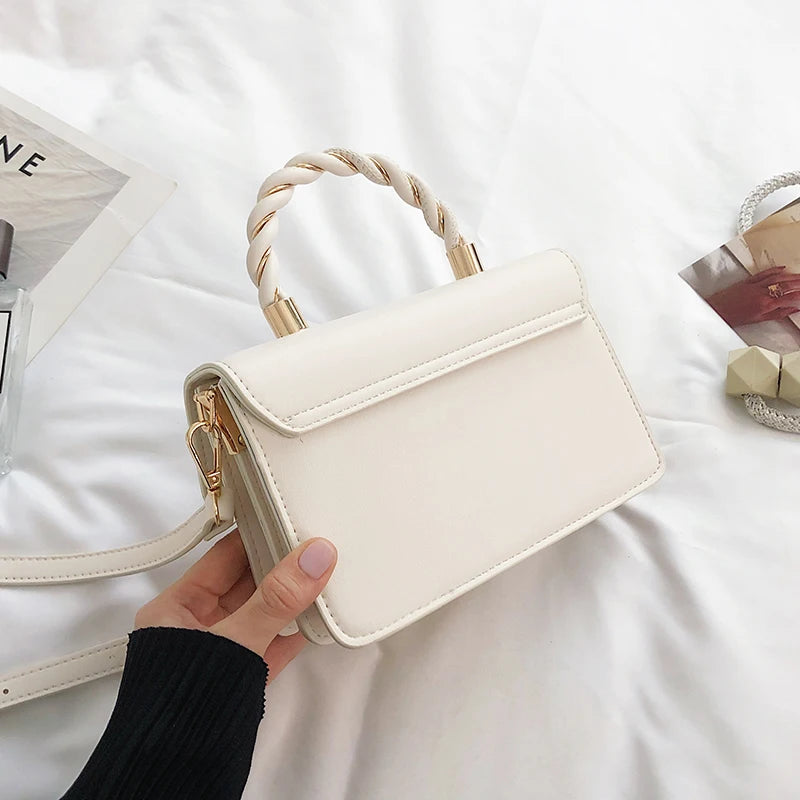 Small PU Leather Shoulder Bags for Women Square Messenger Bag Solid Flap