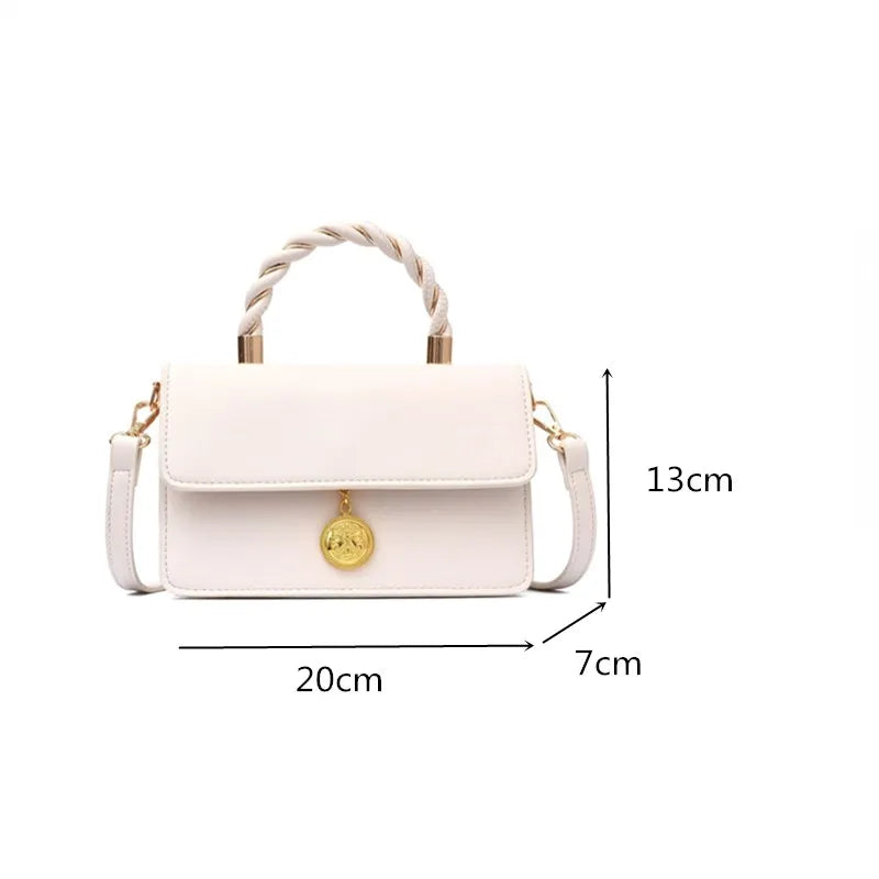 Small PU Leather Shoulder Bags for Women Square Messenger Bag Solid Flap
