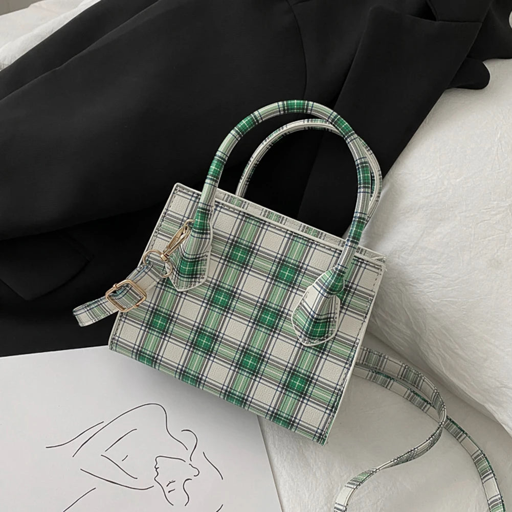Plaid Pattern PU Leather Crossbody Bag for Women Shoulder Handbag Tote Purse