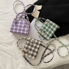 Plaid Pattern PU Leather Crossbody Bag for Women Shoulder Handbag Tote Purse