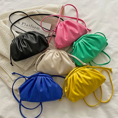 Pleated Clip on Women Shoulder Crossbody Bag Soft PU Leather Mini Handbag
