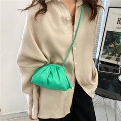 Pleated Clip on Women Shoulder Crossbody Bag Soft PU Leather Mini Handbag