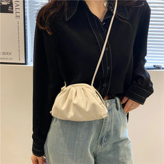 Pleated Clip on Women Shoulder Crossbody Bag Soft PU Leather Mini Handbag