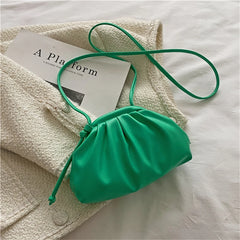 Pleated Clip on Women Shoulder Crossbody Bag Soft PU Leather Mini Handbag