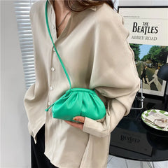 Pleated Clip Women's Shoulder Crossbody Bag Soft PU Leather HandBag Messenger