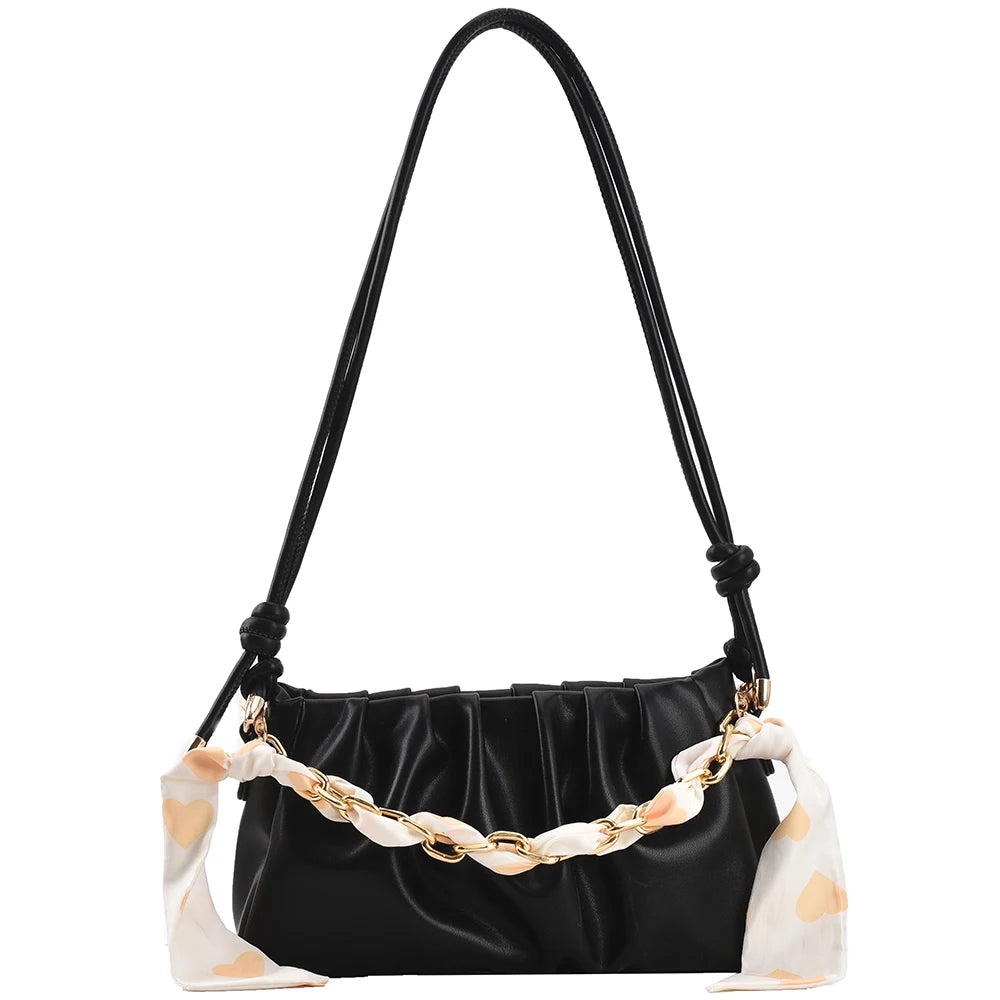Pleated Crossbody Bag Square PU Leather Bag Yellow