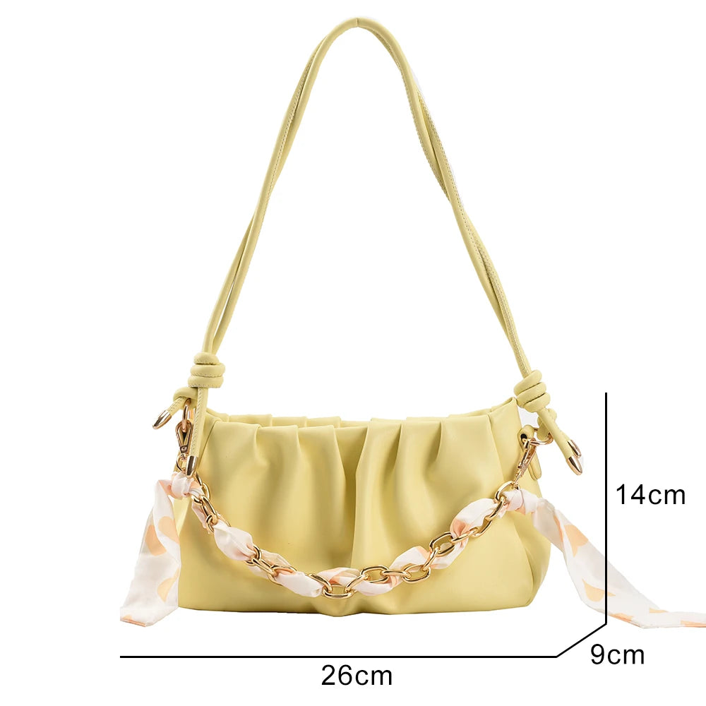 Pleated Crossbody Bag Square PU Leather Bag Yellow
