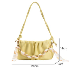 Pleated Crossbody Bag Square PU Leather Bag Yellow