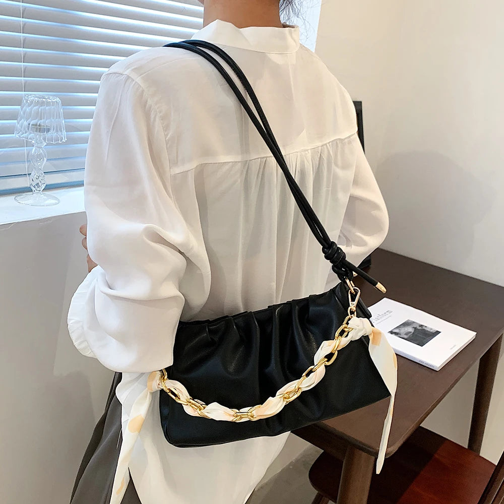Pleated Crossbody Bag Square PU Leather Bag Yellow