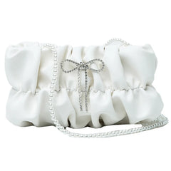Pleated Bow PU Leather Crossbody Shoulder Bag for Women Ladies Travel Handbag