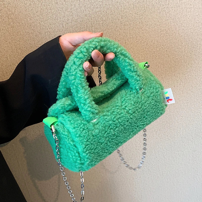 Plush Crossbody Handbag Chain Shoulder Tote Bag Lamb Fleece Messenger Domil