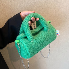Plush Crossbody Handbag Chain Shoulder Tote Bag Lamb Fleece Messenger Domil