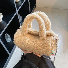 Plush Crossbody Handbag Chain Shoulder Tote Bag Lamb Fleece Messenger Domil