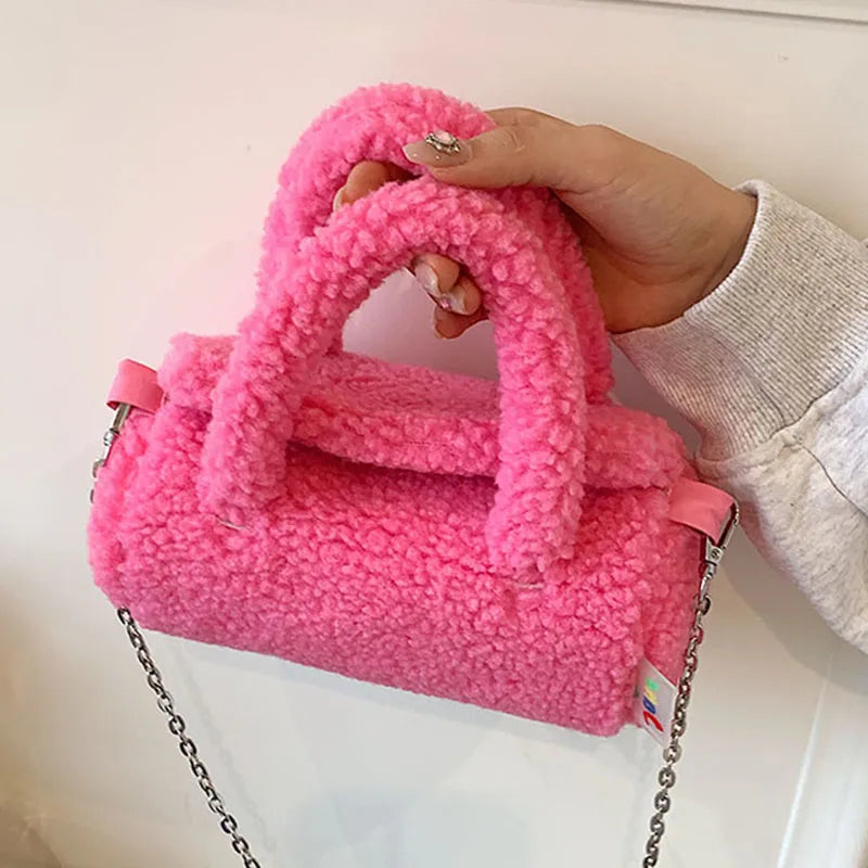 Plush Crossbody Handbag Chain Shoulder Tote Bag Lamb Fleece Messenger Domil