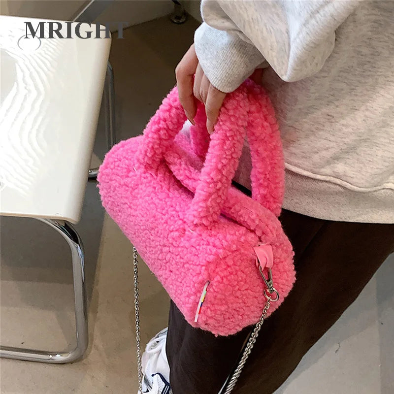 Plush Crossbody Handbag Chain Shoulder Tote Bag Lamb Fleece Messenger Domil