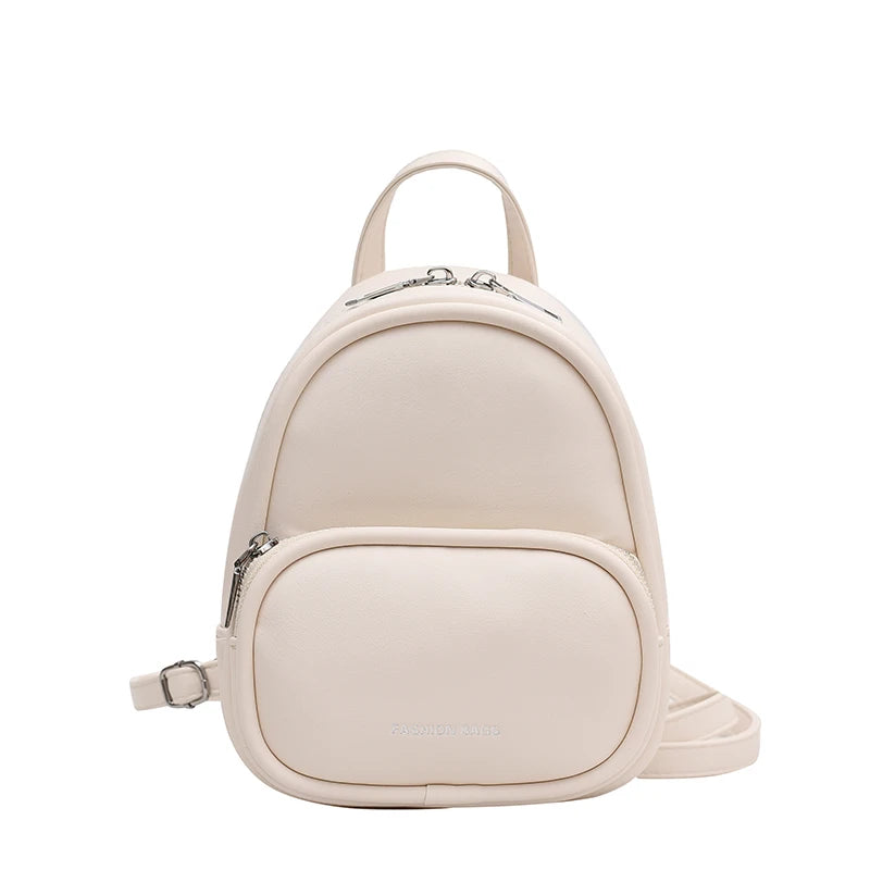 Small Pu Leather Casual Backpacks Portable All Match Pure Mini Bag