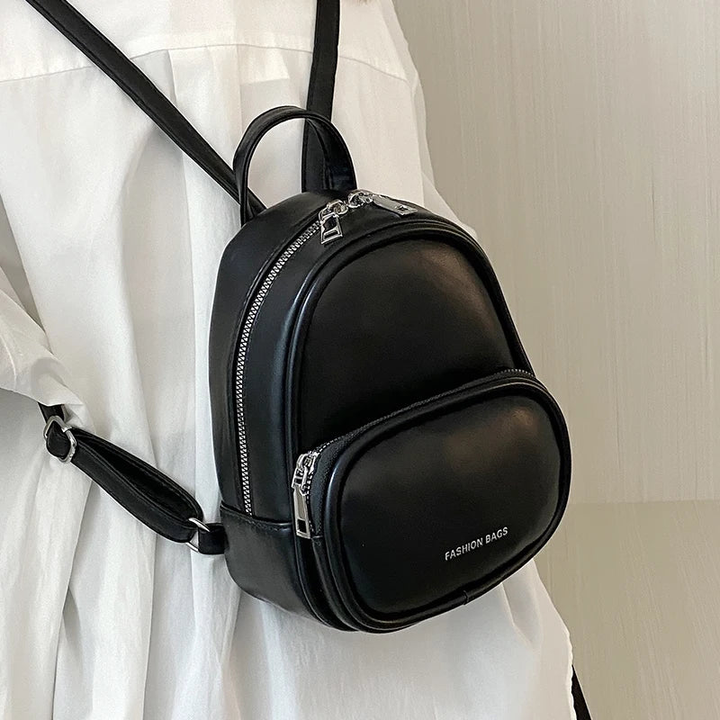 Small Pu Leather Casual Backpacks Portable All Match Pure Mini Bag